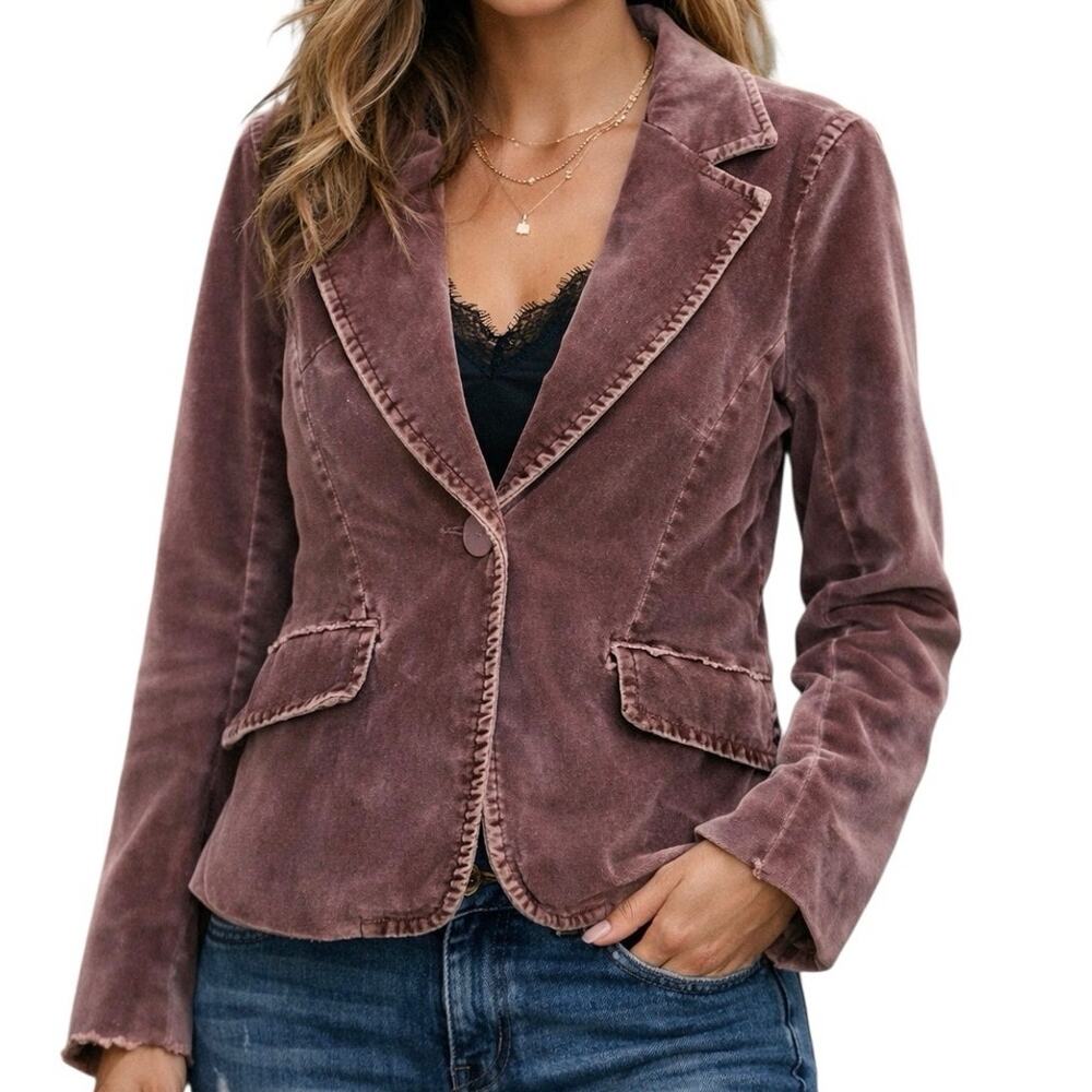 Vintage Vanity Jeans Velvet Blazer Jacket Mauve Pink Y2K Small